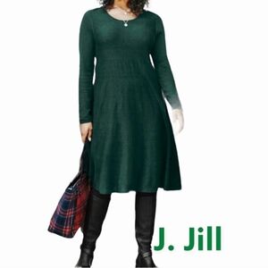 J Jill Green Fit n Flare Sweater Dress